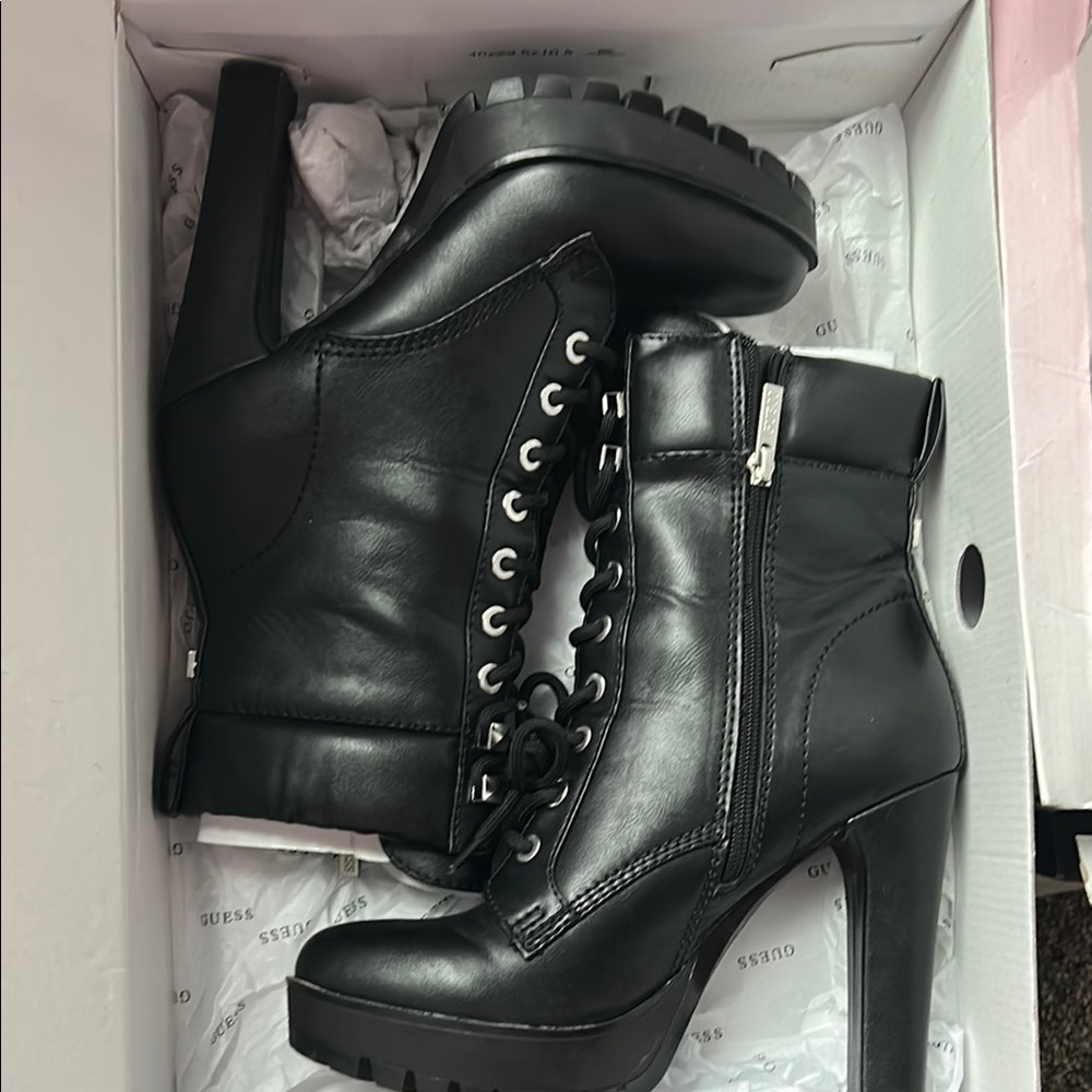 Guess Black Heeled Boots with Lace-Up Design
